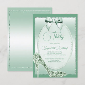 Elegant Mint Green Bow & Stiletto Birthday Einladung