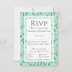 Elegant Mint Green Floral WEDDING RSVP Karte