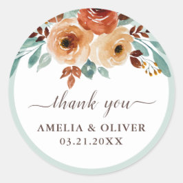 Elegant Mint Green Floral Wedding Vielen Dank Runder Aufkleber