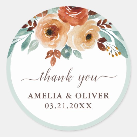 Elegant Mint Green Floral Wedding Vielen Dank Runder Aufkleber (Vorderseite)