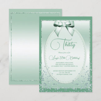 Elegant Mint Green Jeweled Bow & Confetti Geburtst Einladung