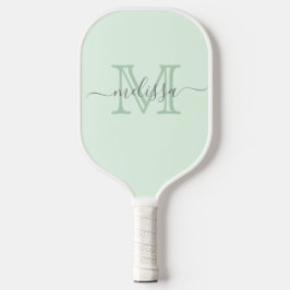 Elegant Mint Green Minimal Name und Monogramm Pickleball Schläger