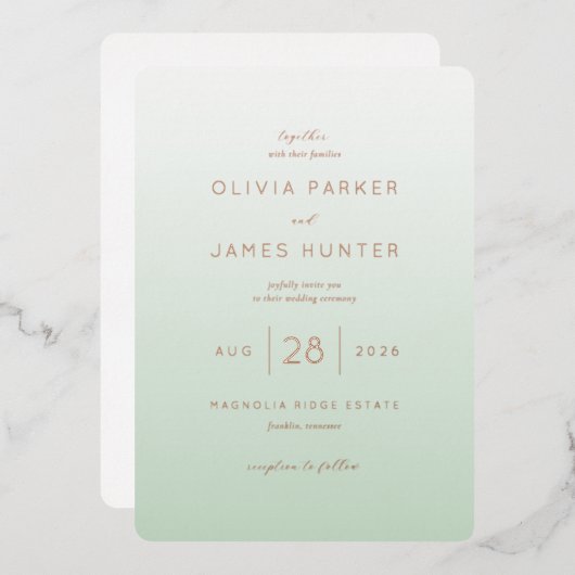 Elegant Mint Green Wedding Invitations Folieneinladung (Vorderseite/Rückseite)