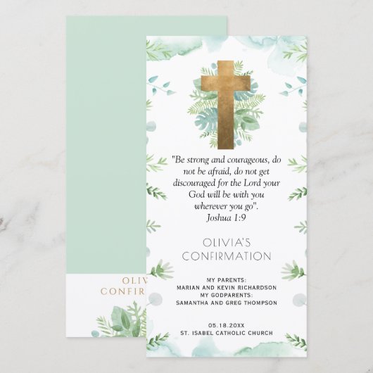 Elegant Mint Greenery Confirmation Lesezeichen Bev Dankeskarte (Vorne/Hinten)