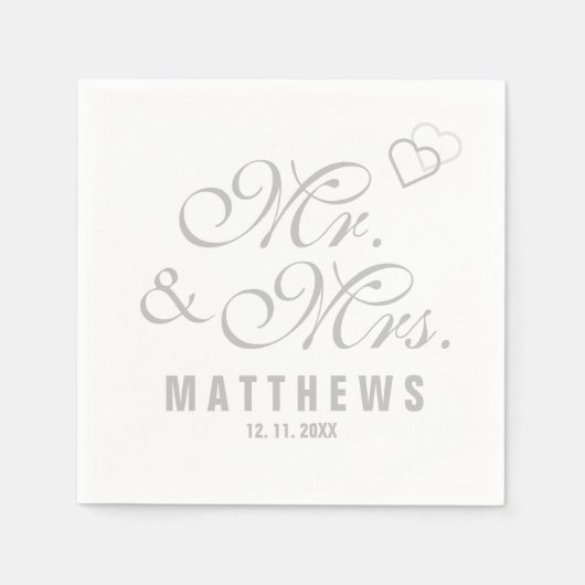 Elegant Mint Grey Mr. und Mrs. Wedding Monogram Na Serviette (Vorderseite)