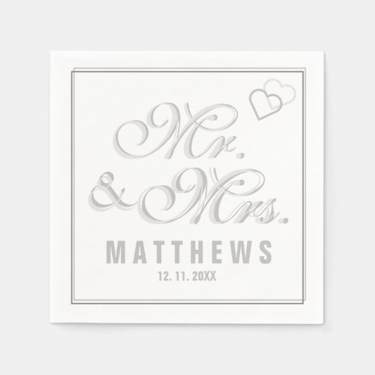 Elegant Mint Grey Mr. und Mrs. Wedding Monogram Serviette (Vorderseite)
