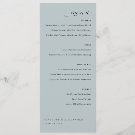 Elegant Mint Minimalist Menu Menükarte (Vorderseite)