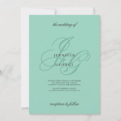 Elegant mint monogram initials romantic wedding einladung (Vorderseite)