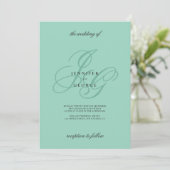 Elegant mint monogram initials romantic wedding einladung (Stehend Vorderseite)