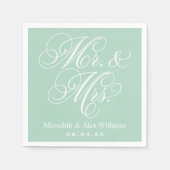 Elegant Mint Mr. und Mrs. Script Custom Monogram Serviette (Vorderseite)
