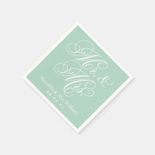 Elegant Mint Mr. und Mrs. Script Custom Monogram Serviette (Ecke)