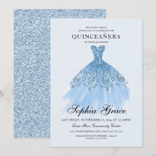 Elegant Mis Quince Blue Glitzer Quinceañera Einladung