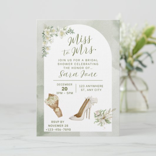 Elegant Miss to Mrs Bridal Shower Invitation Einladung (Stehend Vorderseite)
