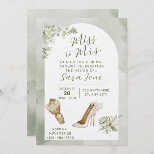 Elegant Miss to Mrs Bridal Shower Invitation Einladung (Vorne/Hinten)