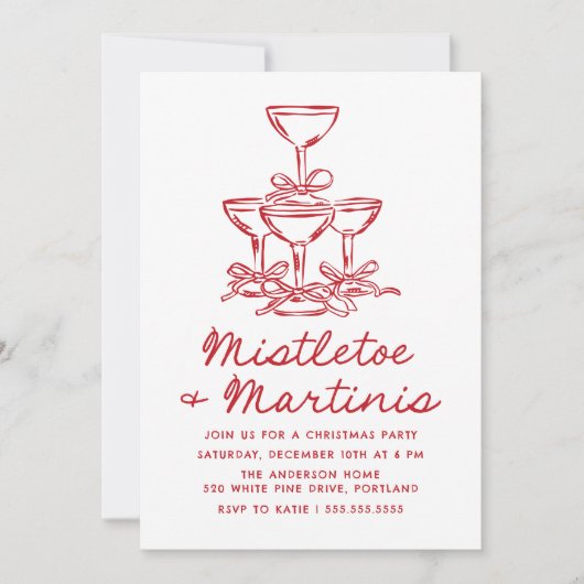 Elegant Mistletoe and Martinis Red Christmas Party Einladung (Vorderseite)