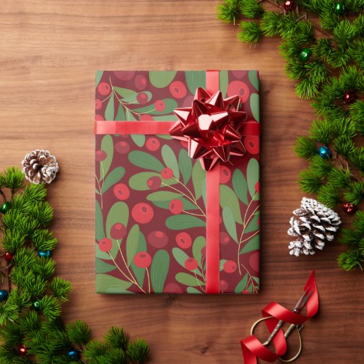 Elegant Mistletoe Weihnachtswrapping Paper Geschenkpapier (Feiertagsgeschenk)