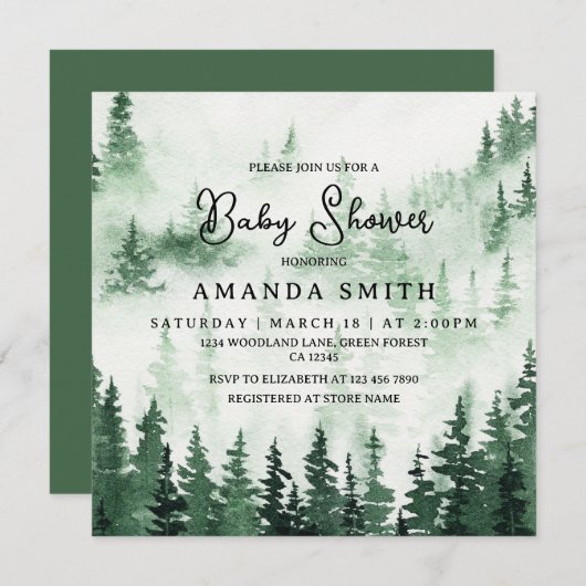 Elegant Misty Forest Baby Shower Einladung (Vorne/Hinten)