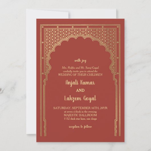 Elegant Misty Rose Indian Gateway Wedding Einladung (Vorderseite)