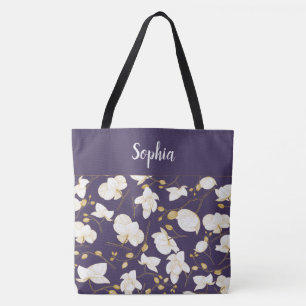 Elegant mit goldfarbenen und weißen Orchideen lila Tasche