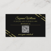 Elegant mit Goldlinien und QR-Code Schwarz Visitenkarte (Rückseite)