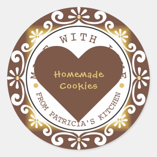 Elegant mit Liebe-Cookies aus der Küche von Runder Aufkleber (Vorderseite)