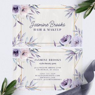 Elegant mit lila Blumen und Gold Visitenkarte
