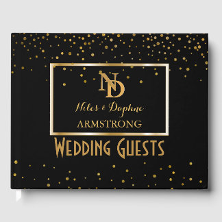 Elegant Mit Monogramm | Black Gold Art Deco Hochze Gästebuch