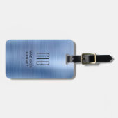Elegant Mit Monogramm, blau gebürstet Metallic Gepäckanhänger (Vorderseite horizontal)