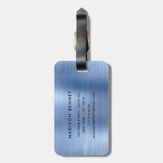 Elegant Mit Monogramm, blau gebürstet Metallic Gepäckanhänger (Rückseite vertikal)