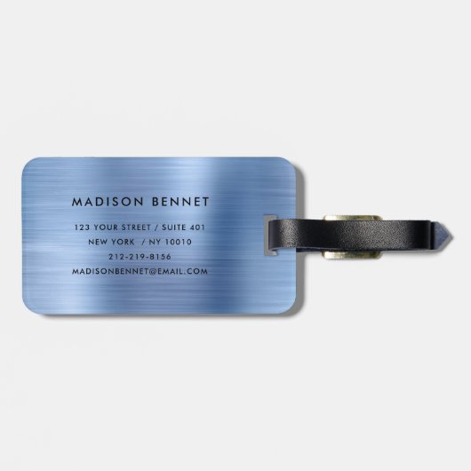 Elegant Mit Monogramm, blau gebürstet Metallic Gepäckanhänger (Rückseite horizontal)
