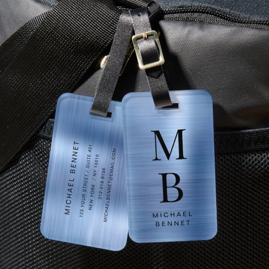 Elegant Mit Monogramm, blau gebürstet Metallic Gepäckanhänger