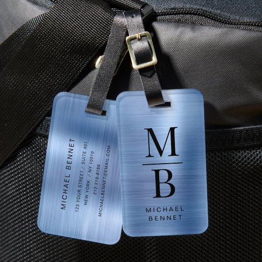 Elegant Mit Monogramm, blau gebürstet Metallic Gepäckanhänger