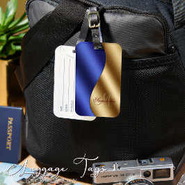 Elegant Mit Monogramm Blue Gold Metallic Gepäckanhänger