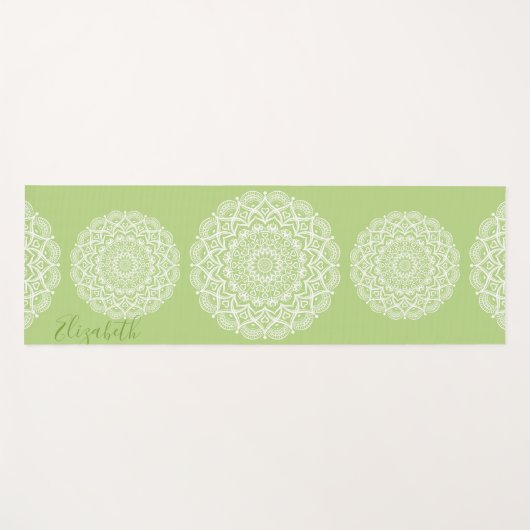 Elegant Mit Monogramm Boho Lime Green Mandala Yogamatte (Vorderseite (Horizontal))