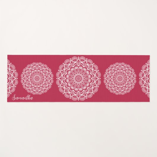 Elegant Mit Monogramm Boho Magenta und White Manda Yogamatte (Vorderseite (Horizontal))