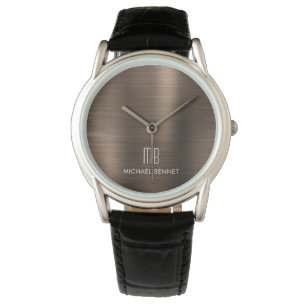 Elegant Mit Monogramm Bronze Brown gestopft Metall Armbanduhr