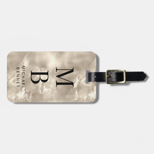 Elegant Mit Monogramm Champagne Pearl Texture Gepäckanhänger (Vorderseite horizontal)