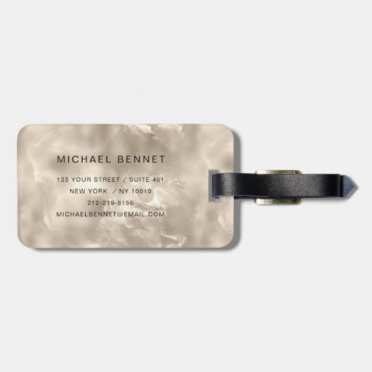 Elegant Mit Monogramm Champagne Pearl Texture Gepäckanhänger (Rückseite horizontal)