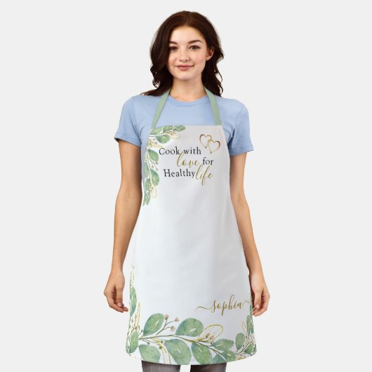 Elegant Mit Monogramm Eucalyptus Grüne Küche Schürze (Getragen)