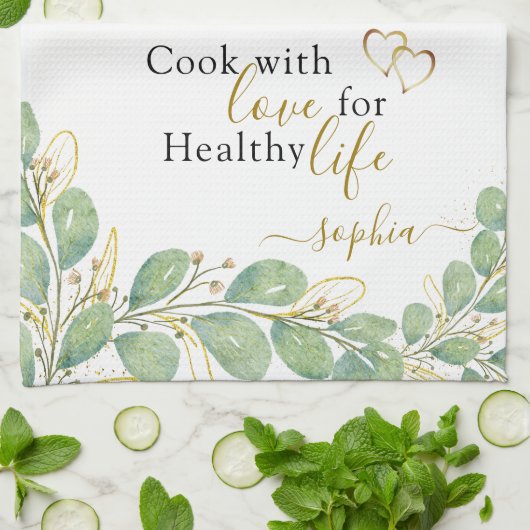 Elegant Mit Monogramm Eukalyptus Greenery White Geschirrtuch (Gefaltet)