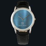 Elegant Mit Monogramm gebürstetes Metallic Armbanduhr<br><div class="desc">Personalisierte Elegant Blue Mit Monogramm Brushed Metallic Watch.</div>