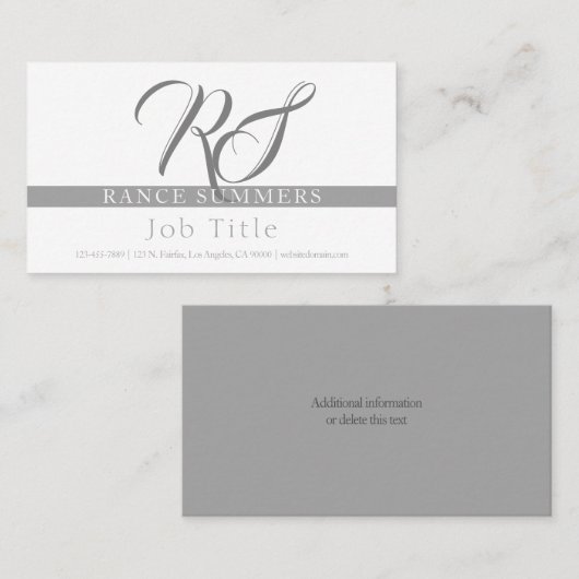 Elegant Mit Monogramm | Graue Visitenkarte (Vorne/Hinten)