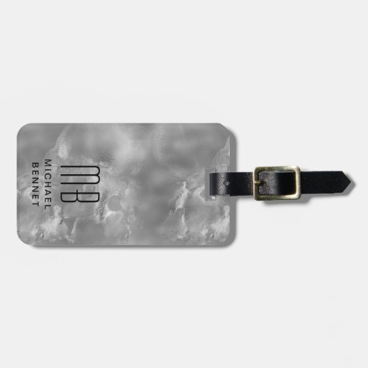 Elegant Mit Monogramm Gray Gepäckanhänger (Vorderseite horizontal)