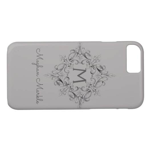 Elegant Mit Monogramm, klassisch grau Case-Mate iPhone Hülle (Rückseite (Horizontal))