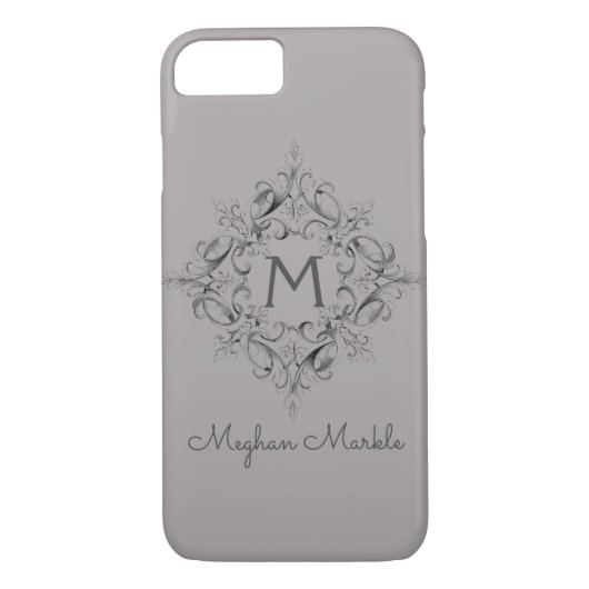 Elegant Mit Monogramm, klassisch grau Case-Mate iPhone Hülle (Rückseite)