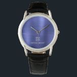 Elegant Mit Monogramm Navy Blue Brushed Metallic Armbanduhr<br><div class="desc">Personalisierte elegante Mit Monogramm Navy Blue Brushed Metallic Watch.</div>