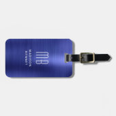Elegant Mit Monogramm Navy Blue Brushed Metallic Gepäckanhänger (Vorderseite horizontal)