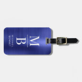 Elegant Mit Monogramm Navy Blue Brushed Metallic Gepäckanhänger (Vorderseite horizontal)