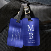Elegant Mit Monogramm Navy Blue Brushed Metallic Gepäckanhänger