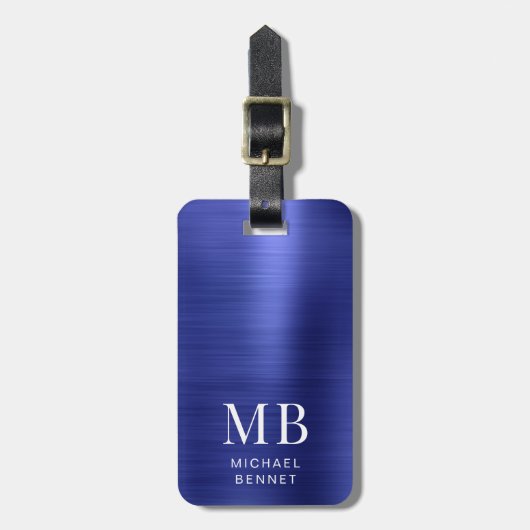 Elegant Mit Monogramm Navy Blue Gepäckanhänger (Vorderseite vertikal)